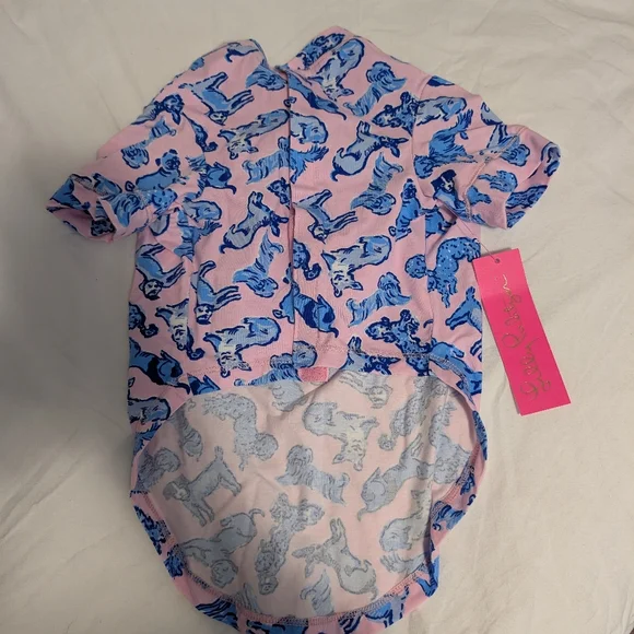 Lilly Pulitzer Pink and Blue Dog Print Shirt For PET - Picture 3 of 3
